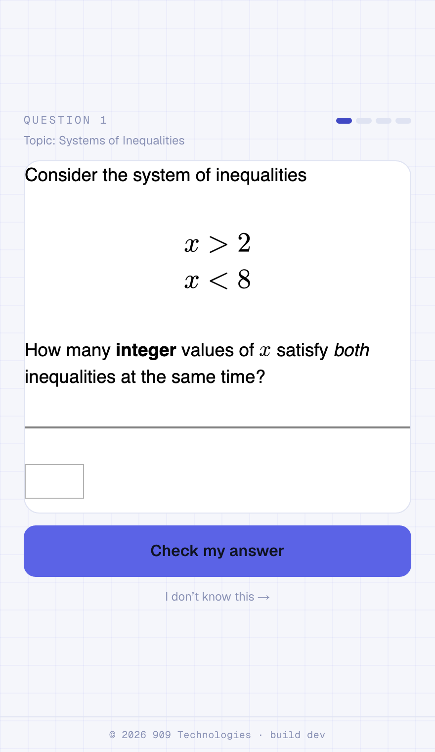 Bija's adaptive placement check finding a student's level